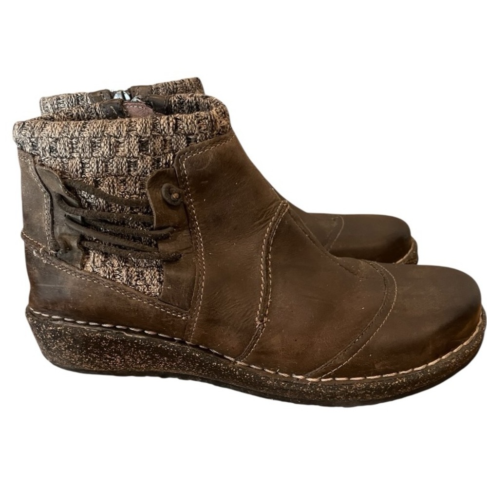 Aetrex Tessa Women's Brown Leather sweater cuff Knit-Trim comfort boots size 9.5